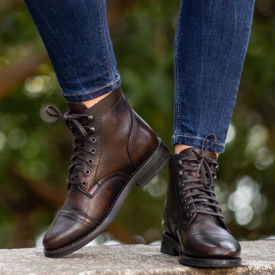 Stivali Stringati Thursday Boots Captain Pelle Rugged & Resilient Donna Caffè | IT409ZUT