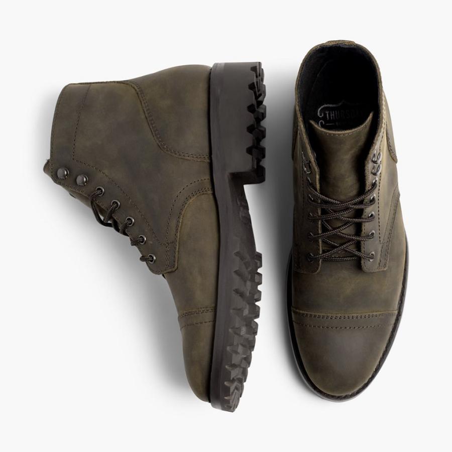 Stivali Stringati Thursday Boots Captain Pelle Uomo Verde Oliva | IT74JPQ