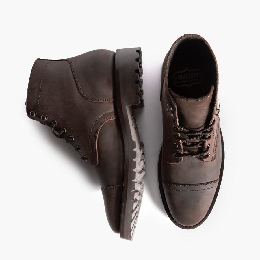 Stivali Stringati Thursday Boots Captain Pelle Classiche Uomo Caffè | IT78DFM